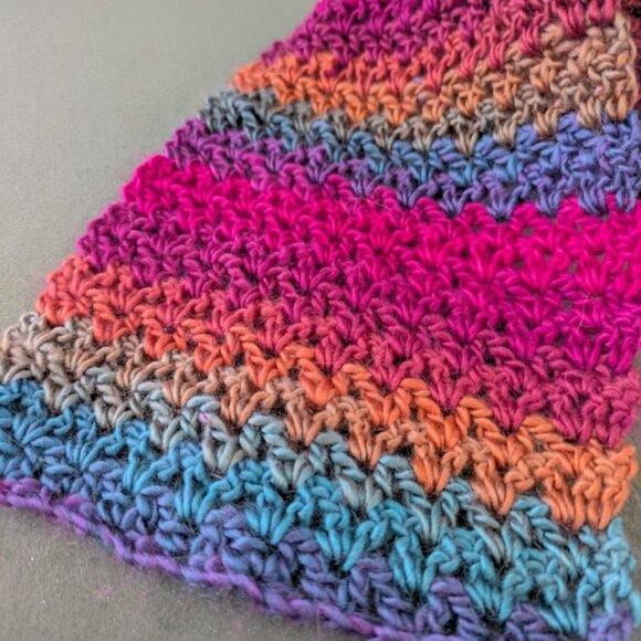 **NEW** Handmade / Crocheted Scarf - Fall Jewel Tones - Picture 2 of 5